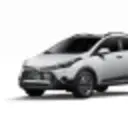 Carro hatch cinza posicionado em diagonal com placa Creditas Auto